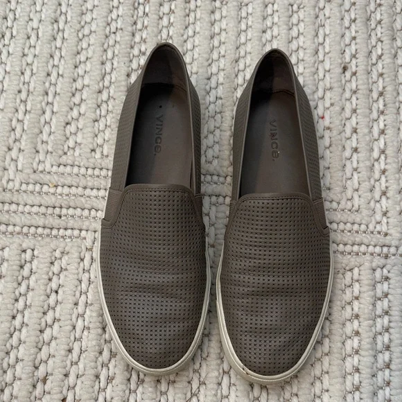 Vince | Shoes | Vince Womens Taupe Great Perforated Loafers Size 75 |  Poshmark